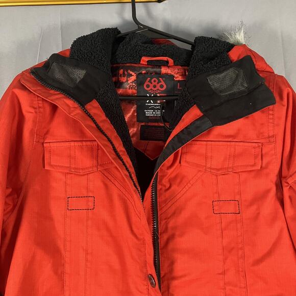 Levi's x 686 Jacket Womens Large Red Snowboard Ski Faux Fur Hood Sherpa Lined - Picture 8 of 16